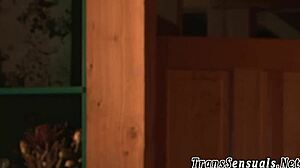 Teen tranny's erotic cumshot while tugging