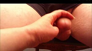 milf gives double handjob leading to cum on chair