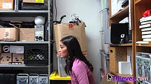 Horny officer forces emily to deep throat his monster cock before banging her at work