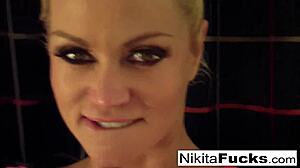 Hot milf Nikita solos in fishnets intensely