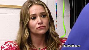 Housewife suspect questioned by officer at station