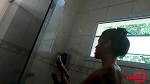 Touching a delicious toy in the shower after rubbing my wet pussy.