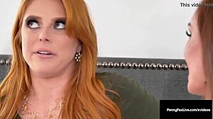 Redhead milf Penny Pax in stockings and lingerie masturbates her pussy to orgasm