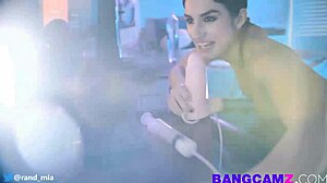 hot brunette babe masturbates with big dildo on webcam