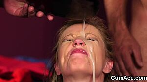 unusual hottie gulps cum shot