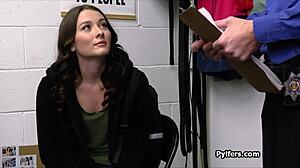 Fucking Flawless Pierced Brunette Thief on the Office Desk