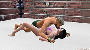 In the sex wrestling match, she gets dominated and humiliated with rough banging.