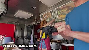 Hey Scarlett Jones, why flash your tits for more customers at the food trunk?