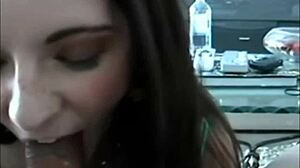 Pov brunette sucking and swallowing cum deeply