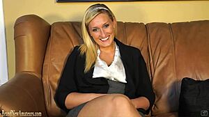 Blonde gets cock and cum in casting