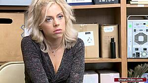 Officer forces blonde thief to suck monster cock in office