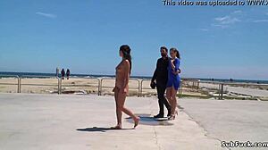 Petite Spanish slave paraded in public bondage display