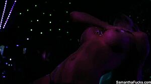 Samantha saint, what are you doing in the shower with those big tits and ass? Ripping clothes for behind the scenes fun.