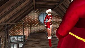 young santa's wife enjoys christmas with elves