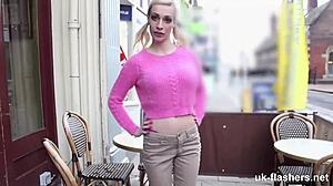 lassie with pigtails has an accident and takes a public bus ride outdoors