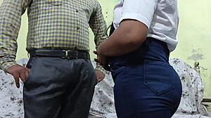 desi girl first office day boss bent over ass pussy creampie