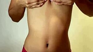 sweet 18 year old woman posing naked in the bathroom for solo fun