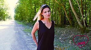 Lucille, the skinny blonde milf, teases outdoors with her sexy little ass