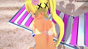 Marie Rose in a bikini gets fucked on the beach in this 3D cartoon anime fantasy hentai scene with intense beach sex