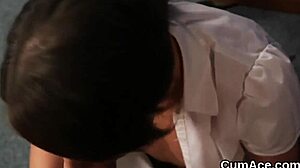 Nasty babe gulps cumshot on face