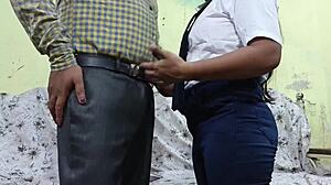 desi girl first office day boss bent over ass pussy creampie