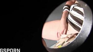 Funny Girl Finds Nice Glory Hole in Service Bathroom