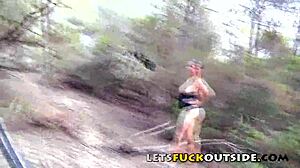 Big tits babe gets rough outdoor fucking with fingering and masturbation