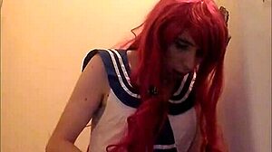 Redhead Crossdressing Amateur Jerks Off And Swallows Cum Solo