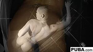 brunette babe jezebelle bathes nude in the shower.