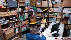 Can this petite shoplifter seduce the security officer with her tight pussy?