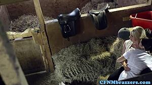 Eurobabes in Lingerie Give Blowjob and Bang Bloke in Barn