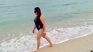 Latina wife has sex on beach without condom