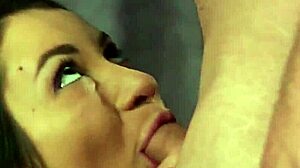 Hot doll swallows massive cum load on face!