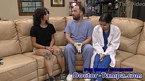 Doctor Tampa examines Nicole Luva's first gyno with Nurse Aria's help