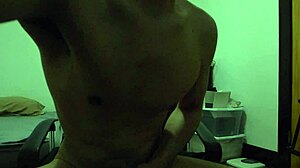 asian hispanic guy jerks off his cock until he cums hard