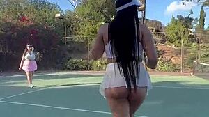 Latina slut squirts in tennis skirt