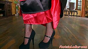 Watch this petite babe suck a huge cock with footjob