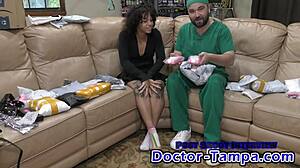 Doctor Tampa examines Nicole Luva's first gyno with Nurse Aria's help
