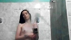Lil miss vixen enjoys sexy shower fun with cumshot
