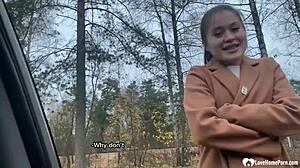 picked up brunette babe in stockings bent over for doggystyle sex