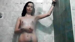 Lil miss vixen enjoys sexy shower fun with cumshot