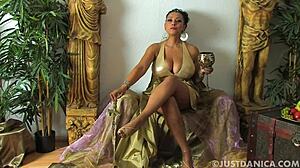 Beautiful couple rides cowgirl, her shaved pussy moaning as she moves on his dick.