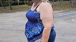 Big ass milf bends over at the park, her curvy body taking cum on boobs and chubby ass.