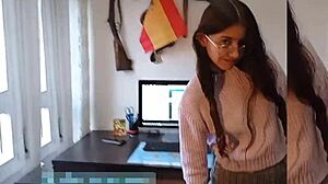 Cute Brunette Feels Overwhelmed As She's Fucked Under Her Skirt And Cums On Her Ass