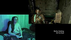 Naked Gamer Plays Through Deadspace Part 2 with Big Natural Tits