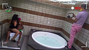 Experienced woman performs blowjob on tattooed young guy with big black cock!