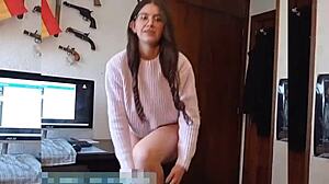 Cute Brunette Feels Overwhelmed As She's Fucked Under Her Skirt And Cums On Her Ass