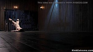 brunette bound in device, whipped and fucked hard