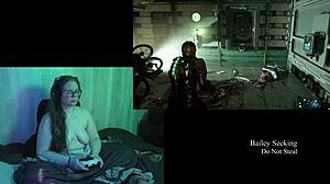 Naked Gamer Plays Through Deadspace Part 2 with Big Natural Tits