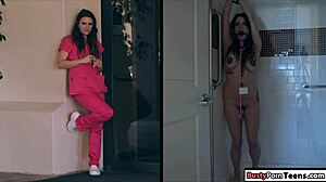 hey, that busty brunette nurse is deepthroating and getting her big ass fucked hard in the hospital